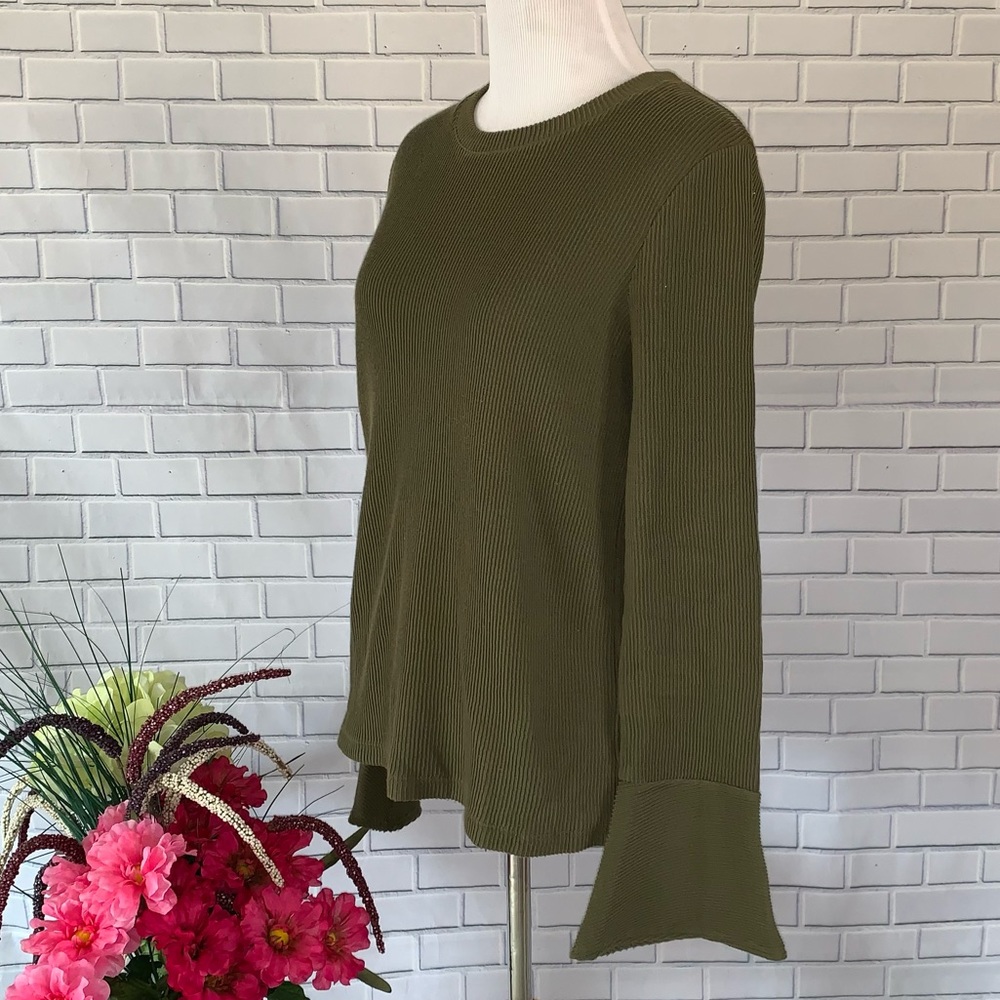Madewell Ruffle Cuff Ribbed Top Size Small Green - Picture 3 of 5